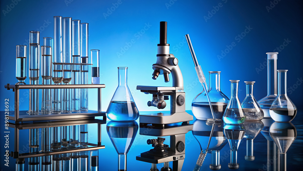 Laboratory equipment for water testing, including beakers, test tubes ...