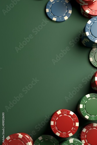 Colorful Casino Chips on Green Felt photo