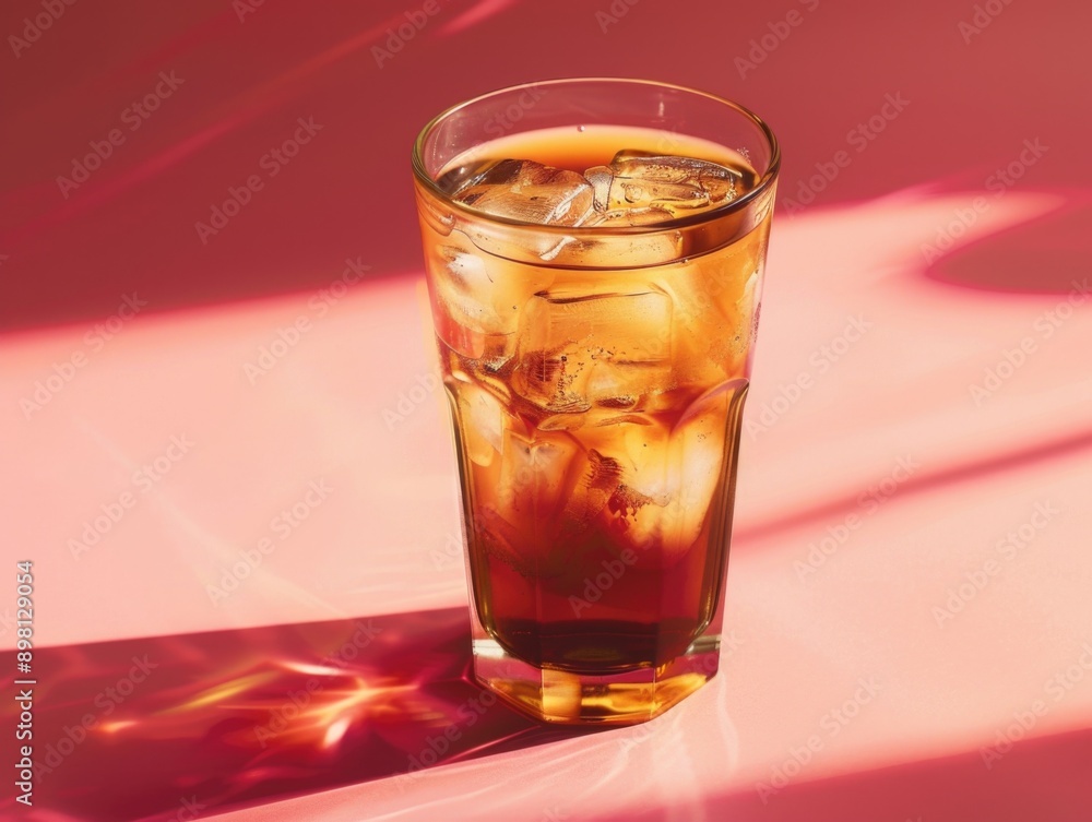Iced Tea Glass on Pink Surface Iced Tea Glass on Pink Surface