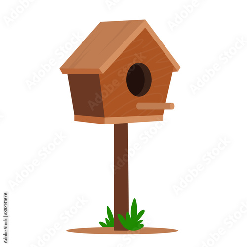 Wooden Bird house flat vector illustration clipart