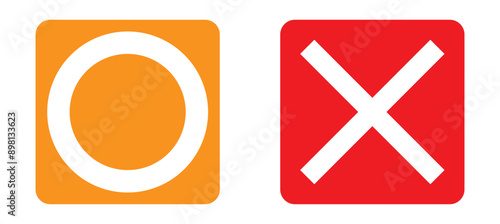 Flat o and x rounded square shape icons blue circle and orange cross