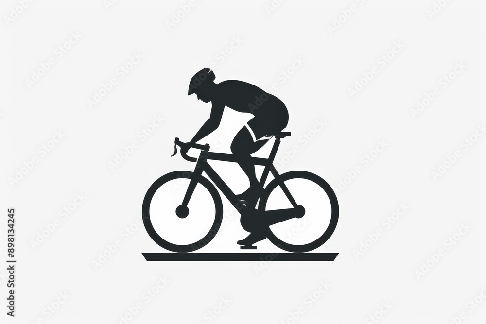 Obraz premium This black and white silhouette image shows a cyclist in full motion on a high-speed racing bike, capturing the essence of agility, speed, and athleticism in competitive cycling.