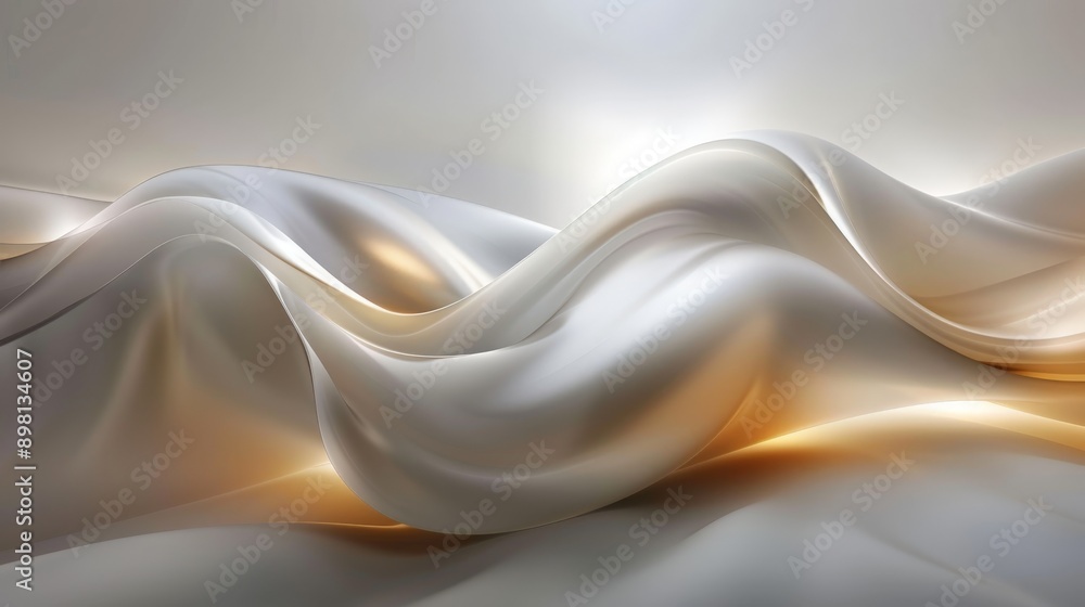 Abstract white and gold fabric flowing in waves, creating a luxurious and elegant background Abstract white and gold fabric flowing in waves, creating a luxurious and elegant background