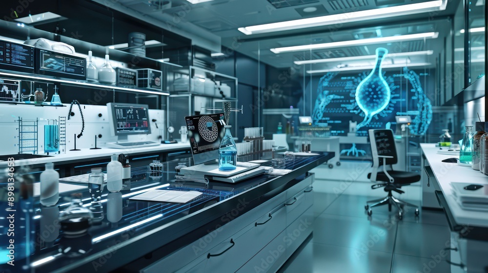 Fototapeta premium high-tech infectious disease research lab where scientists use digital modeling to study virus transmission and develop vaccines