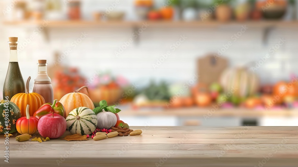 Fall recipes with ingredients arranged on a counter close up, culinary preparation, realistic, Fusion, kitchen Fall recipes with ingredients arranged on a counter close up, culinary preparation, realistic, Fusion, kitchen