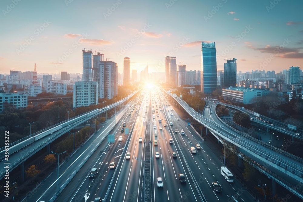 Fototapeta premium A futuristic smart city with interconnected infrastructure