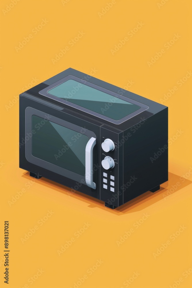 Fototapeta premium Black Microwave Oven on Yellow Surface
