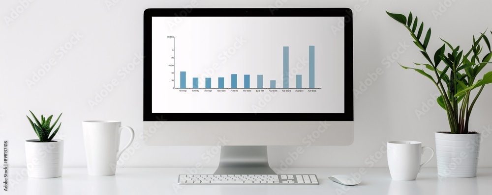 Natural workspace with modern SEO graphs and creative touch Natural workspace with modern SEO graphs and creative touch
