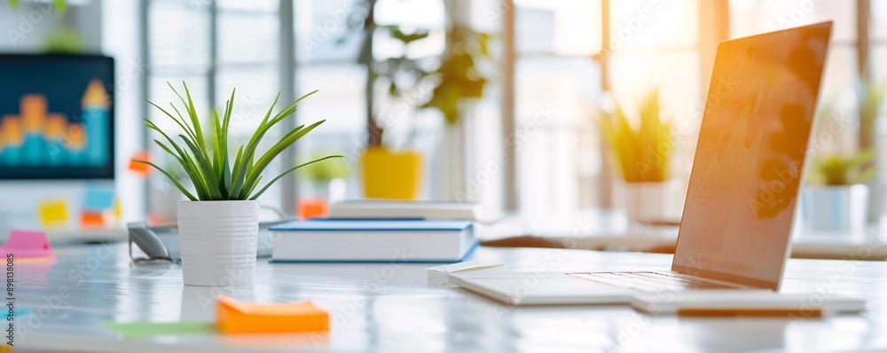 A professional office setting with SEO graphs and primary colors, representing effective campaigns A professional office setting with SEO graphs and primary colors, representing effective campaigns