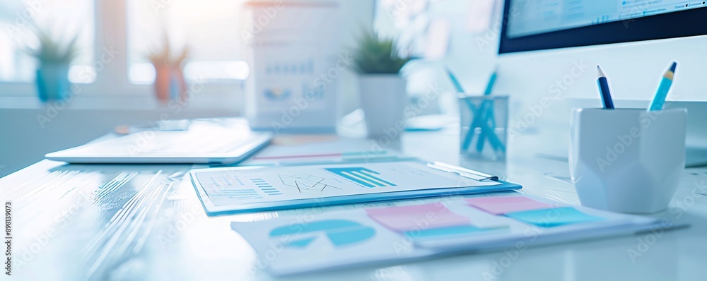 Creative workspace featuring an SEO graph, emphasizing content creation in digital marketing Creative workspace featuring an SEO graph, emphasizing content creation in digital marketing