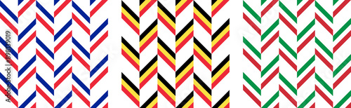 chevron background set. france, belgium and italy flags pattern. vector illustration