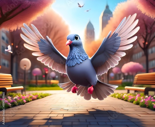 cartoon pigeon with a cute and friendly style