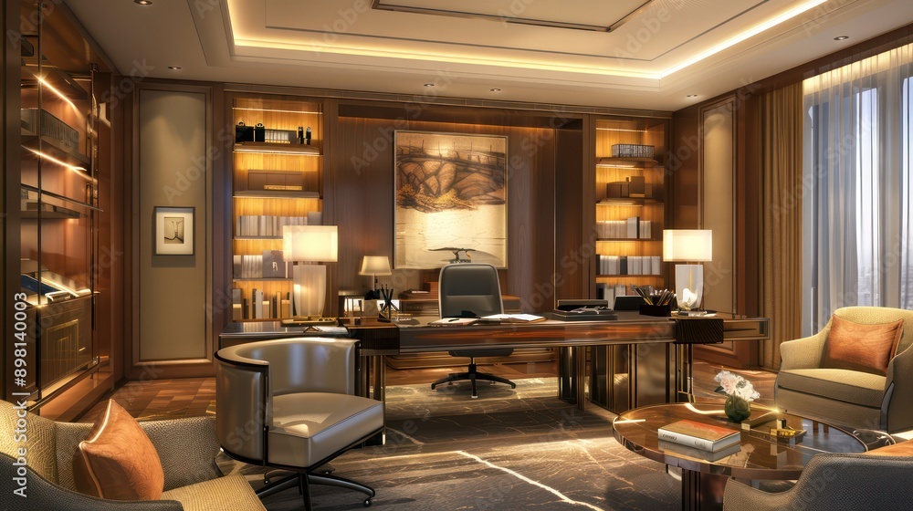luxury hotel room cleverly equipped with an office area, featuring a sophisticated desk, high-speed internet, and plush seating luxury hotel room cleverly equipped with an office area, featuring a sophisticated desk, high-speed internet, and plush seating