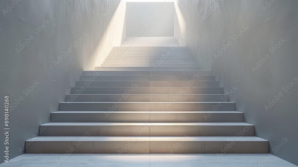 A staircase leading to a bright light at the end of a hallway. The stairs represent progress and the light symbolizes hope and success. A staircase leading to a bright light at the end of a hallway. The stairs represent progress and the light symbolizes hope and success.