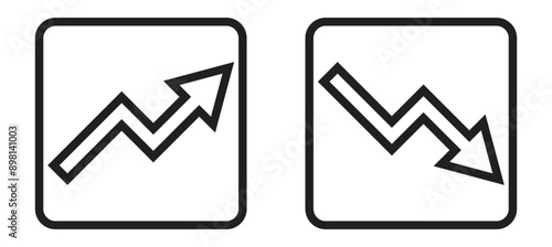 Free Download Graph going Up and Down sign with green and red arrows vector. Flat design vector illustration concept of sales bar chart symbol icon with arrow moving down and sales bar chart with arrow moving up. - GFXLoad