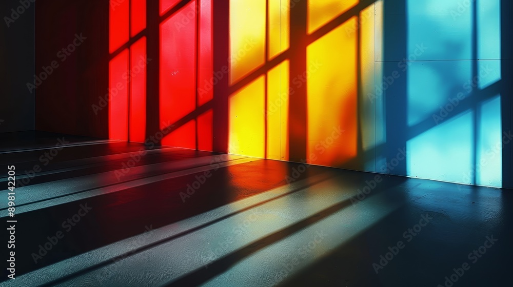 Empty room with colorful shadows cast by sunlight streaming through windows Empty room with colorful shadows cast by sunlight streaming through windows