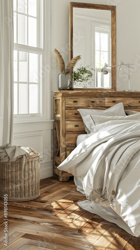 Cozy bedroom with natural textures and neutral colors photo