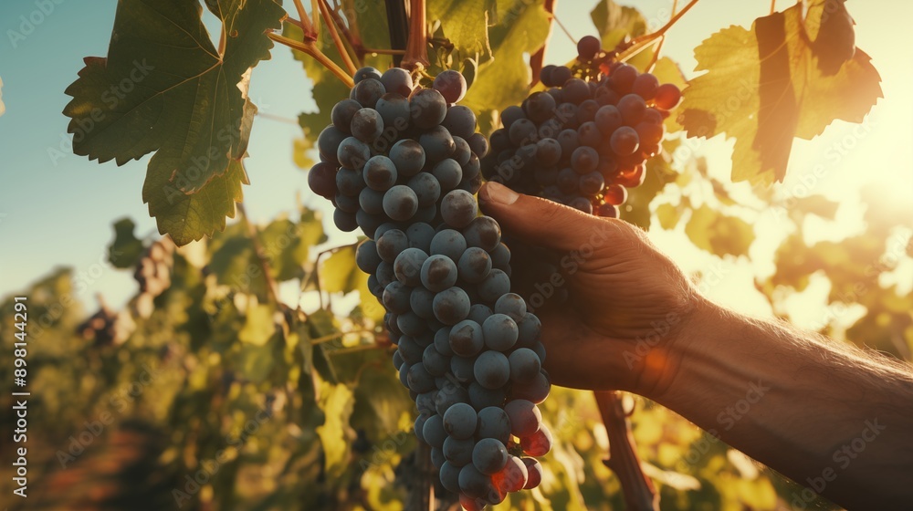 Obraz premium Farmer male hands picking grape, grapes harvest.
