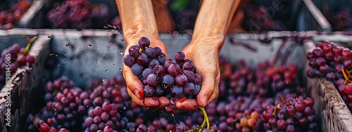 They make wine from grapes with their feet and hands. Selective focus.