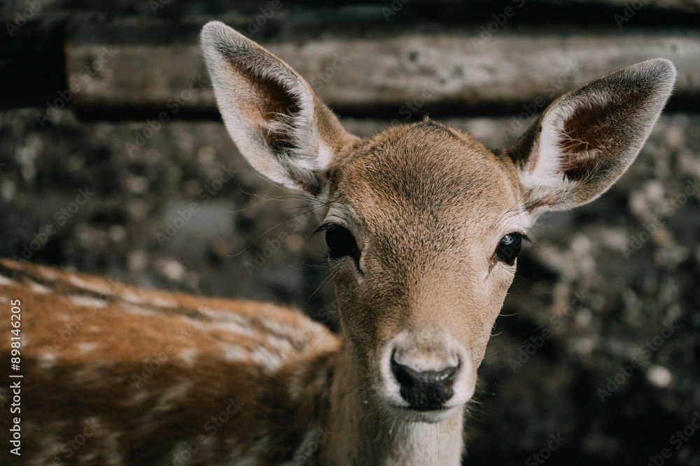 Fototapeta premium Close-Up Portrait of a Young Deer in the Wild