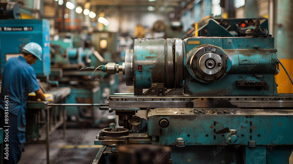 A machine is being used to cut a piece of metal. The machine is very large and has a lot of gears A machine is being used to cut a piece of metal. The machine is very large and has a lot of gears