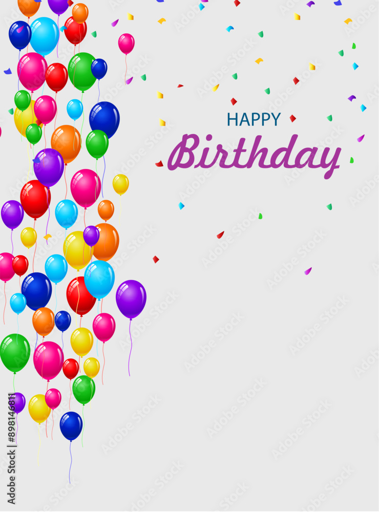 Happy Birthday background with colorful balloons and confetti. Vector illustration. Happy Birthday background with colorful balloons and confetti. Vector illustration.
