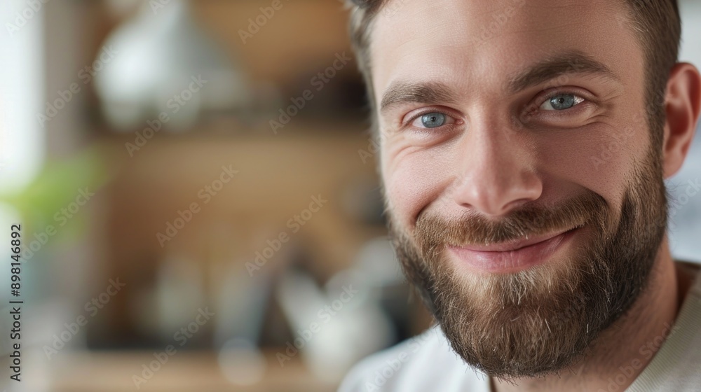 Obraz premium Portrait of a bearded man smiling at the camera, informal and friendly expression