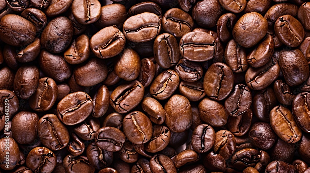 Obraz premium Coffee beans background. Roasted coffee beans close up