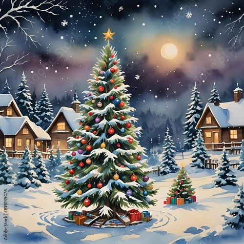 Winter Christmas tree. Winter holiday. Ideal for postcards,creating holiday cards, decorations and other New Year's projects
