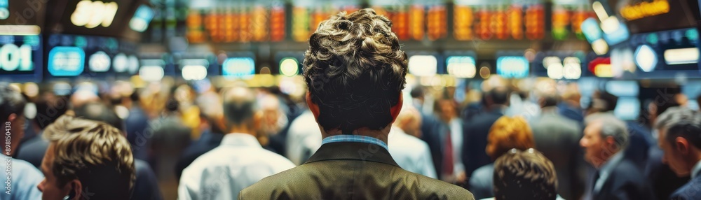 A bustling crowd at a financial center, showcasing the dynamic atmosphere of trading and commerce in action. A bustling crowd at a financial center, showcasing the dynamic atmosphere of trading and commerce in action.