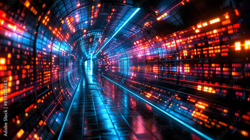 A vibrant tunnel illuminated by colorful lights, creating a dynamic and futuristic atmosphere that captivates the imagination. A vibrant tunnel illuminated by colorful lights, creating a dynamic and futuristic atmosphere that captivates the imagination.