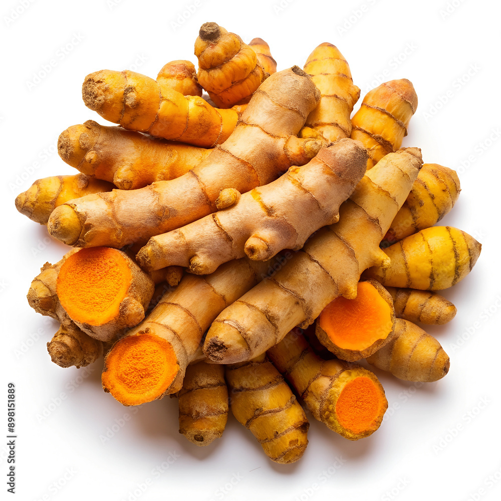 Fresh Turmeric Roots on White Background Fresh Turmeric Roots on White Background