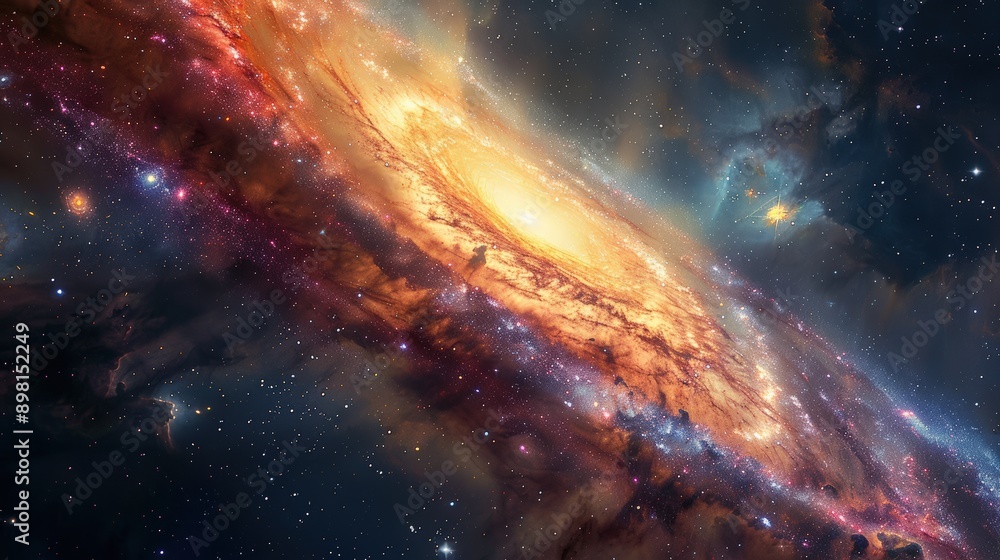 Obraz premium Beautiful photograph of a galaxy with a nebula in the foreground, highlighting the colorful and diverse phenomena found in space