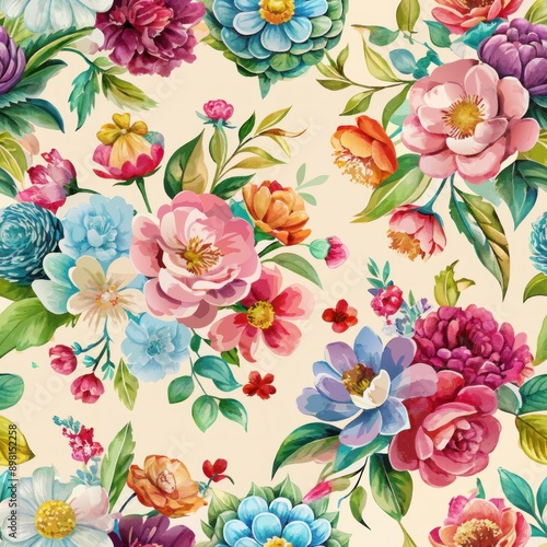 Wallpaper Mural  Seamless pattern of watercolor floral bouquets, Generative AI  Torontodigital.ca