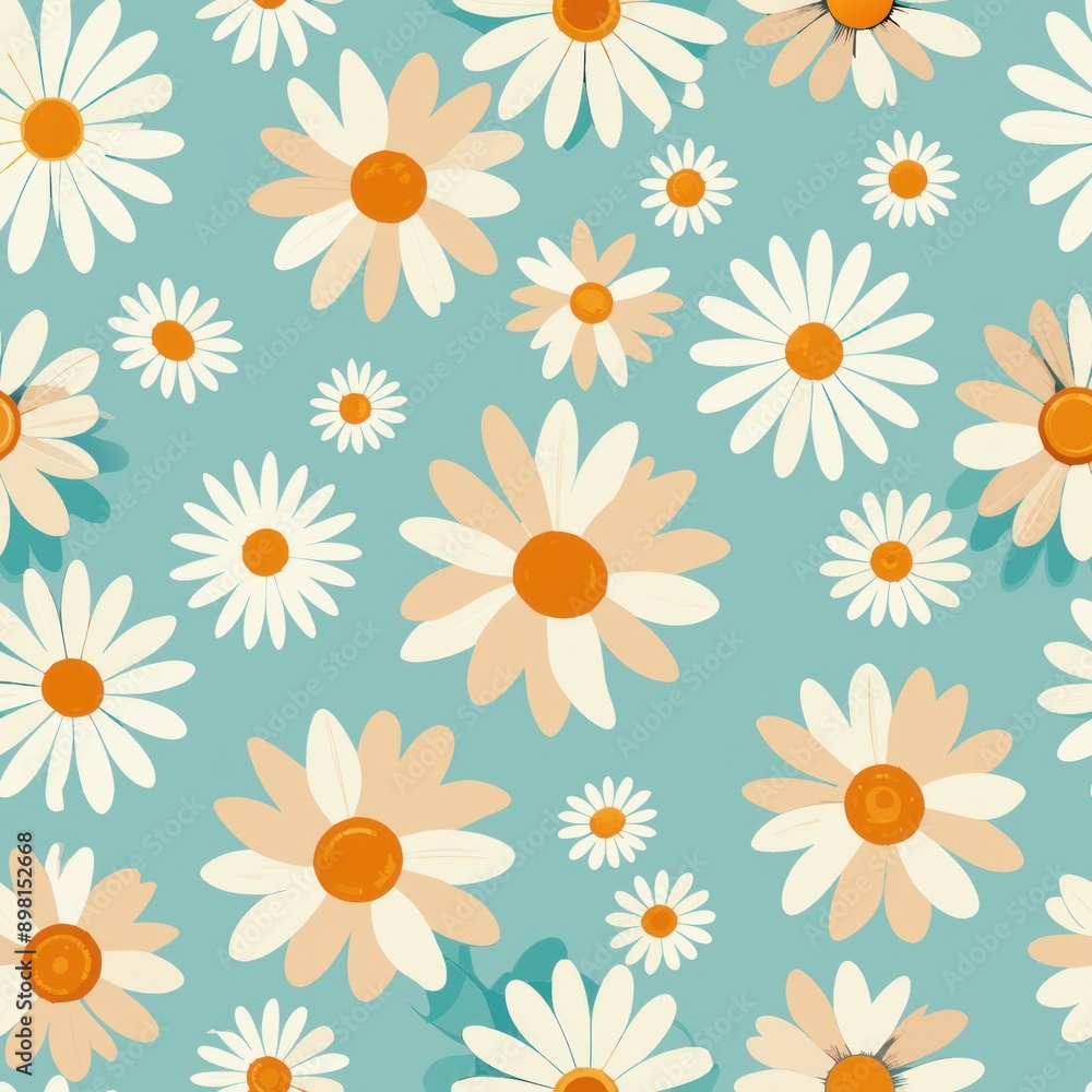 Seamless pattern of whimsical daisies scattered playfully, Generative AI Seamless pattern of whimsical daisies scattered playfully, Generative AI
