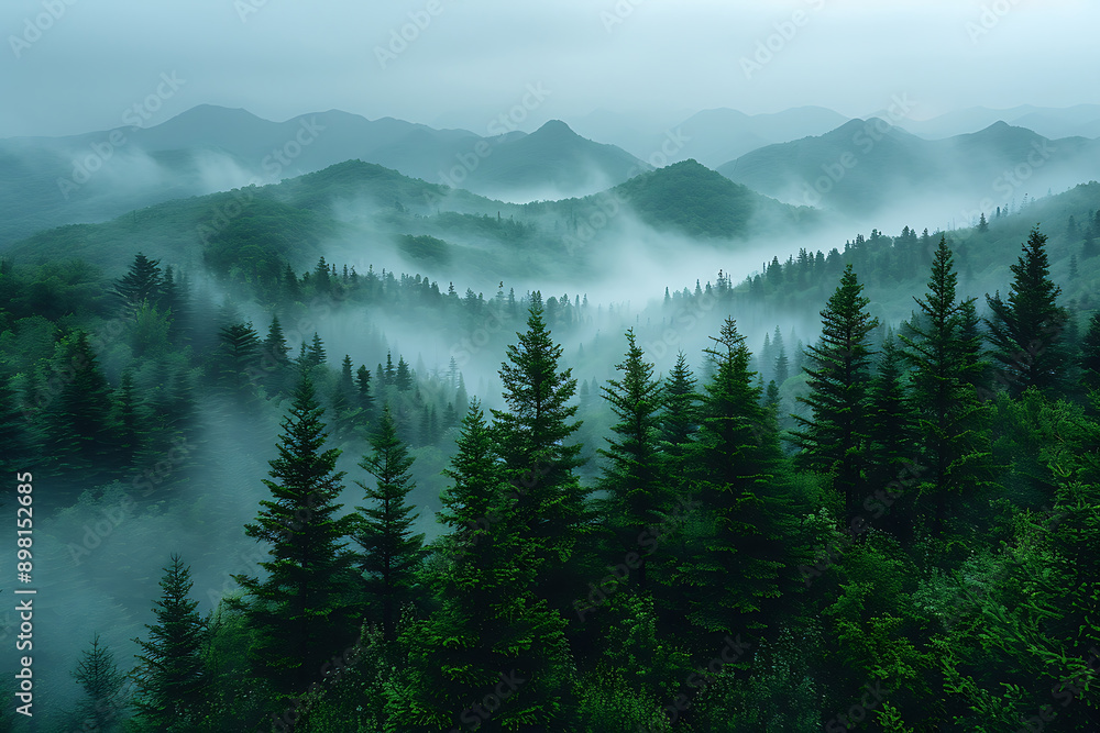 Foggy mountain forest in South Tyrol .Foggy carpathian spruce forest after the summer rain. Foggy mountain forest in South Tyrol .Foggy carpathian spruce forest after the summer rain.