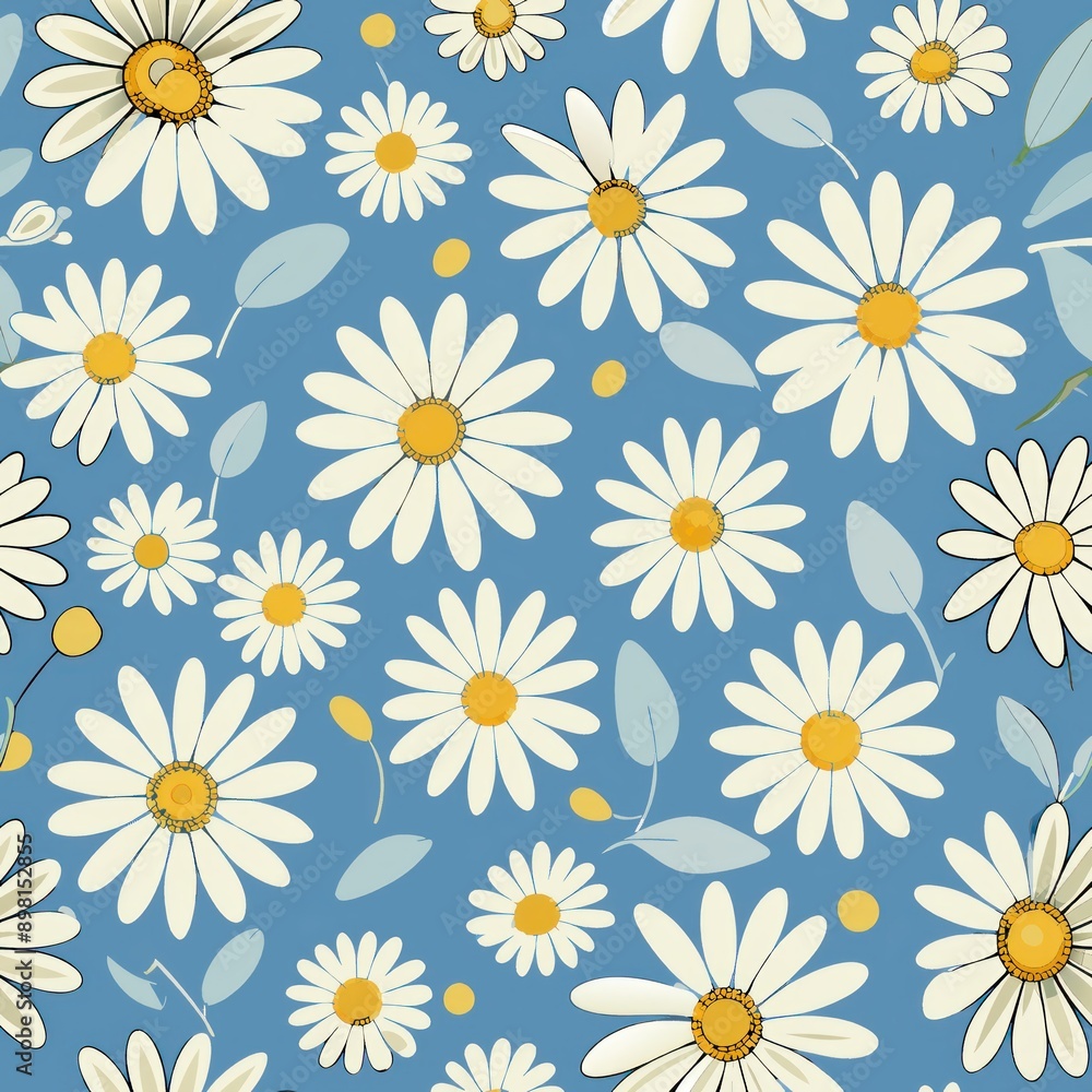 Seamless pattern of whimsical daisies scattered playfully, Generative AI Seamless pattern of whimsical daisies scattered playfully, Generative AI