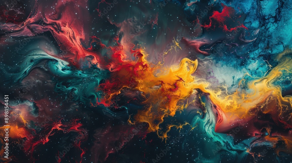 Fototapeta premium Artistic depiction of a galaxy with vivid colors and abstract shapes, creating a mesmerizing and otherworldly visual effect