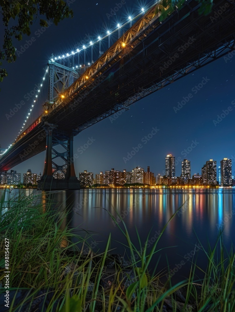 Fototapeta premium Bridge at Night Over Water