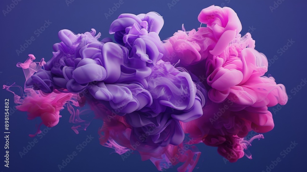 Obraz premium Abstract shape formed by blending purple and pink ink cloud on blue background