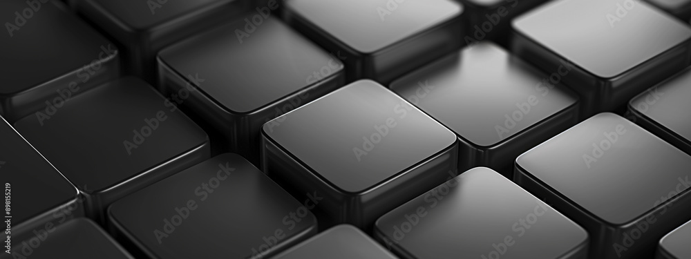 Fototapeta premium Dark squares abstract 3d black background. abstract 3d texture black square pattern background, grunge surface. Black color square pattern on banner with shadow. 