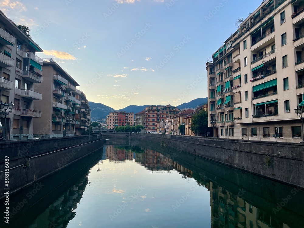 Panorama of the river of water that runs through the city Panorama of the river of water that runs through the city