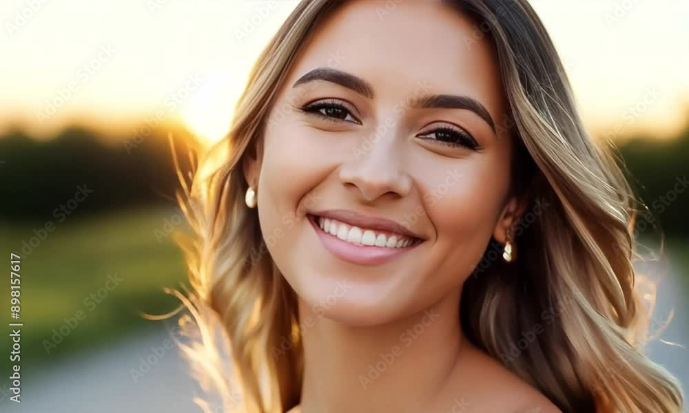 Radiant Smile of a Blonde Woman in Natural Light - ai generative Radiant Smile of a Blonde Woman in Natural Light - ai generative