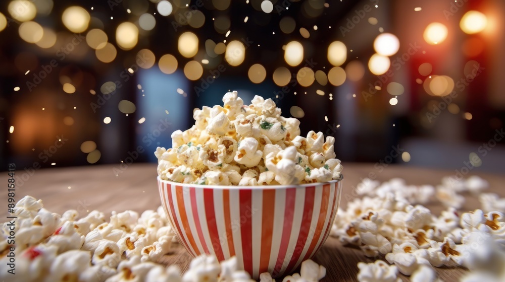 Popcorn in a Red and White Striped Bowl Popcorn in a Red and White Striped Bowl