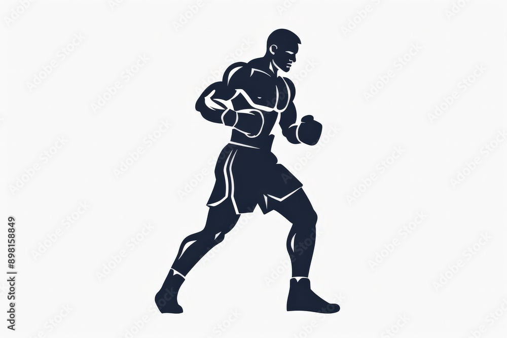 Fototapeta premium This image captures a boxer in an aggressive stance, ready to take on the next challenge. The dynamic illustration highlights the fighter's physique and determination.