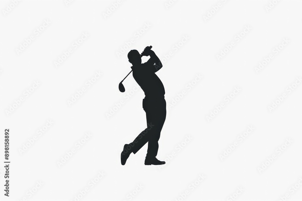 Obraz premium Silhouette of a golfer captured in mid-swing, epitomizing the precision, control, and form that are integral to the sport of golf, depicted in a simple yet dynamic style.