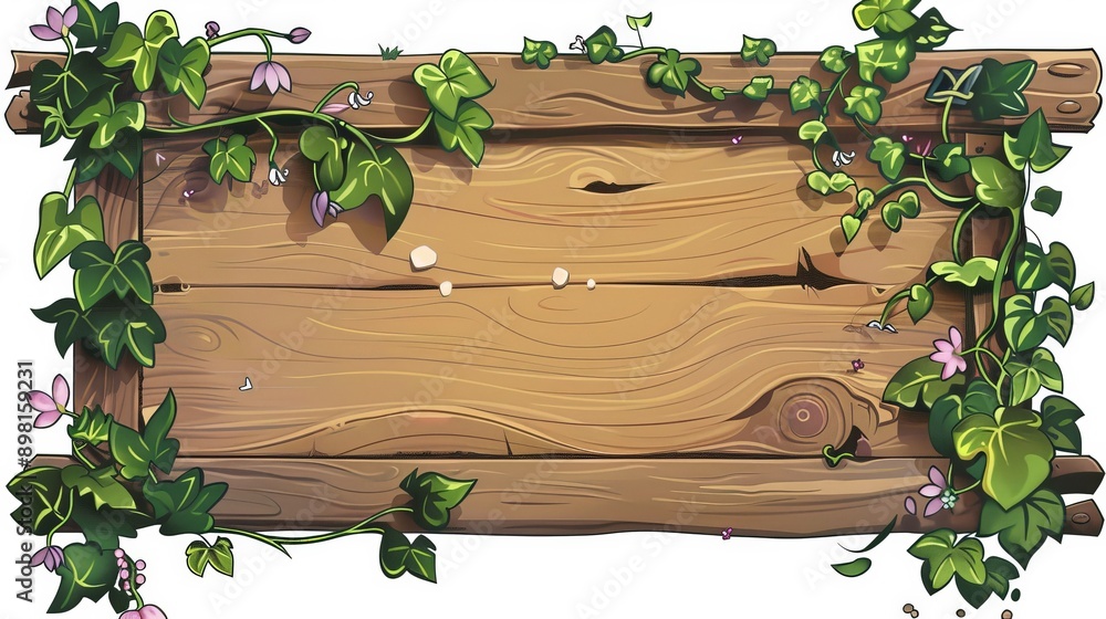 A rustic wooden sign bordered by lush green ivy and sprinkled with subtle floral decorations, this sign is suitable for nature-related announcements and floral themes. A rustic wooden sign bordered by lush green ivy and sprinkled with subtle floral decorations, this sign is suitable for nature-related announcements and floral themes.