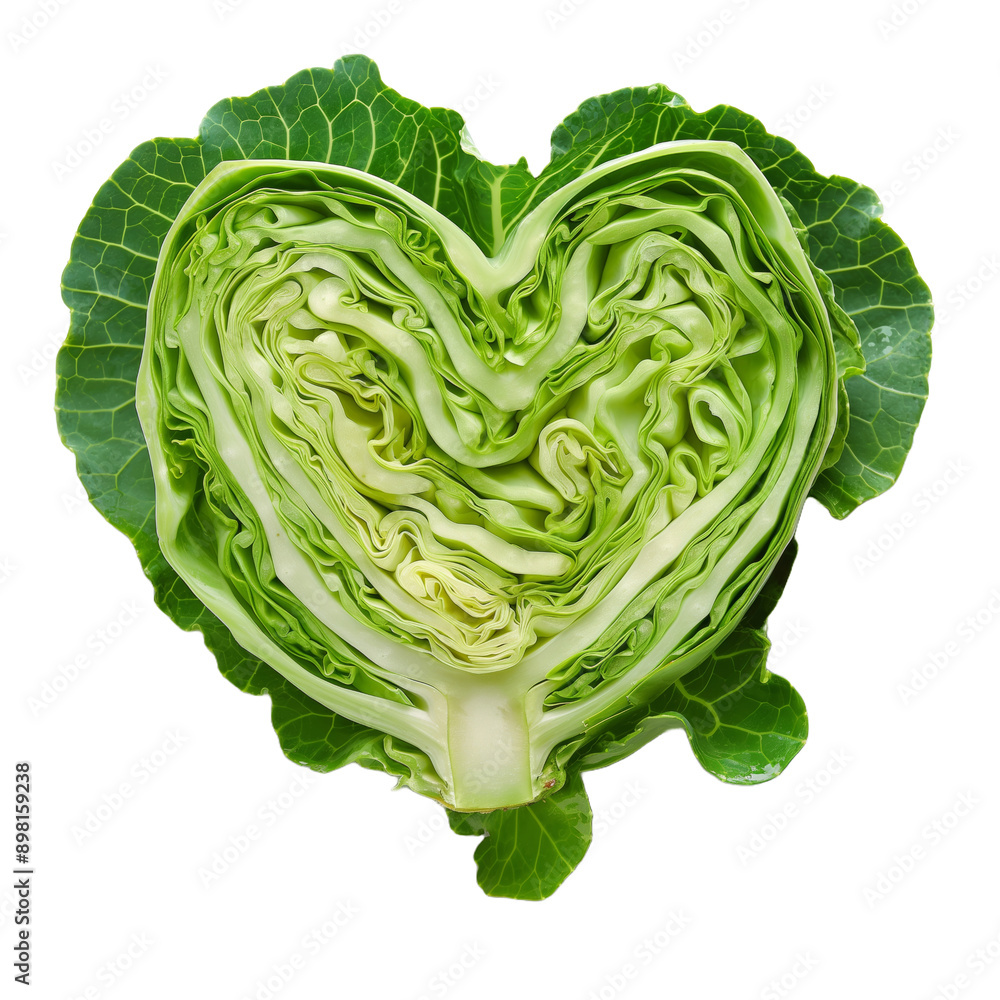 Fototapeta premium Cabbage abstract heart shaped vegetable. Sliced vegetable clipart isolated on transparent background