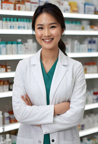 Smiling Female Asian Pharmacist photo