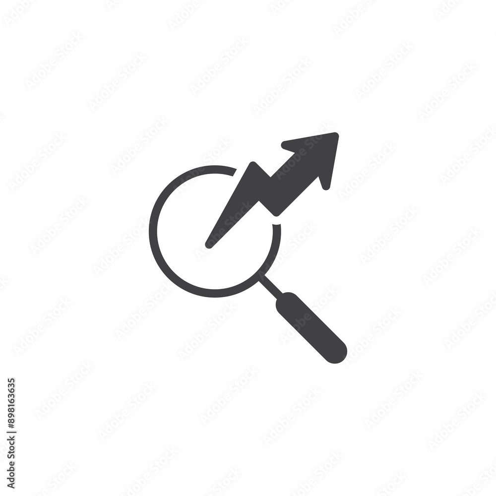 Magnifying glass over stock chart arrow vector icon Magnifying glass over stock chart arrow vector icon